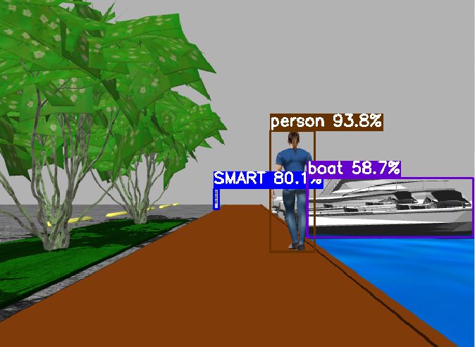 YOLOv8 detection in the marina scene.